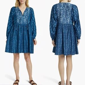NWT Faherty Solstice Mixed Print Long Sleeve Cotton & Silk Minidress, Size S